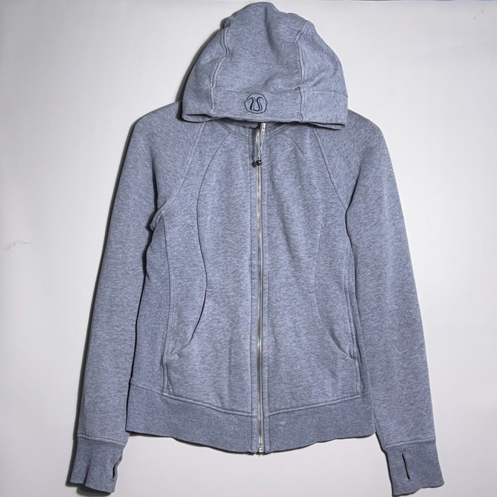 Lululemon Scuba Hoodie Womens Size 6 Full Zip Fleece Thumbholes Grey Heathered